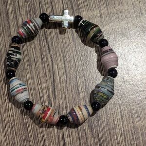 Multicolor Beaded Bracelet with Silver Cross